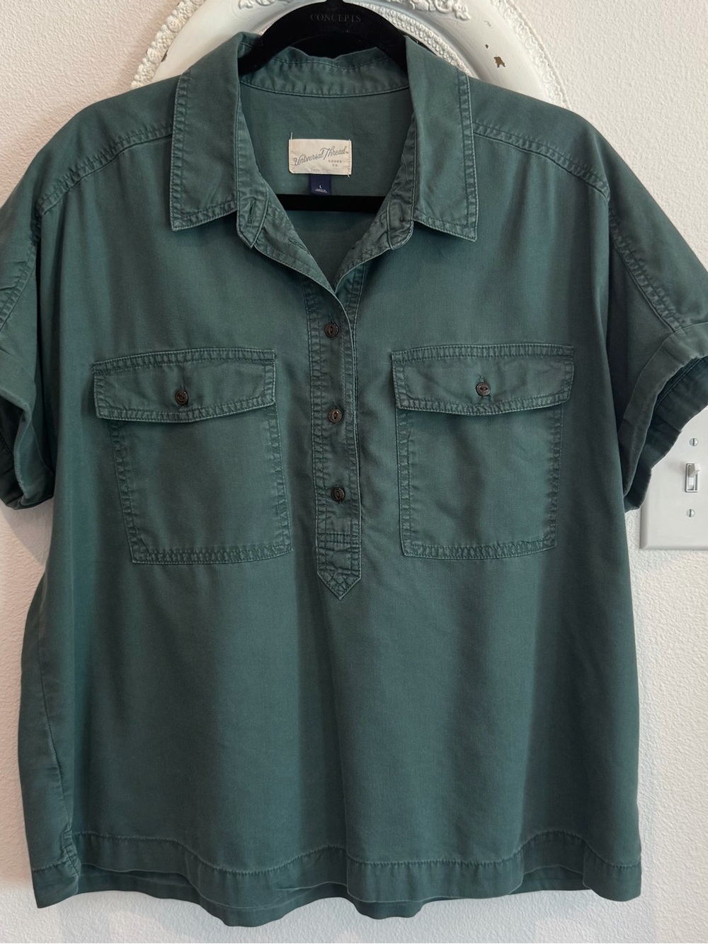 Universal Thread Green Short Sleeve Utility Shirt Cotton Lyocell  L